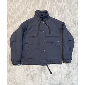 American Eagle Womens XS Elongated Hooded Puffer Jacket in navy blue